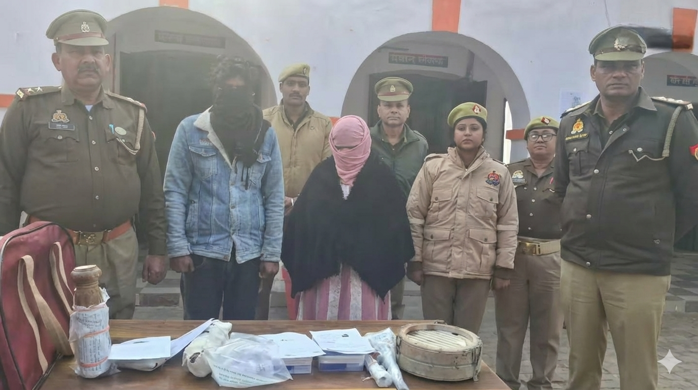 संभल में राहुल हत्याकांड की जांच करते पुलिस अधिकारी, पत्नी और प्रेमी पर हत्या का आरोप