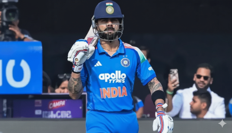Virat Kohli celebrates a century against South Africa at JSCA Stadium