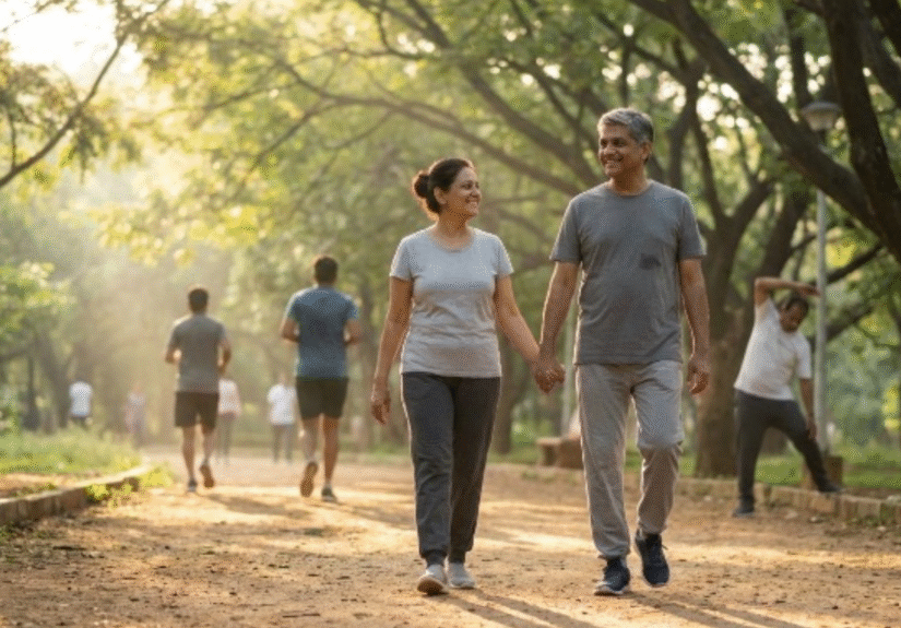 Healthy lifestyle tips showing people walking for fitness and good health