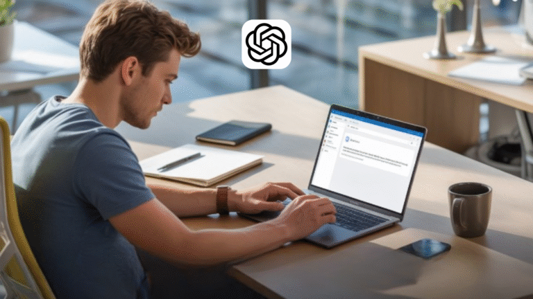 A professional using ChatGPT on a laptop to manage daily work, learning, and productivity tasks efficiently.