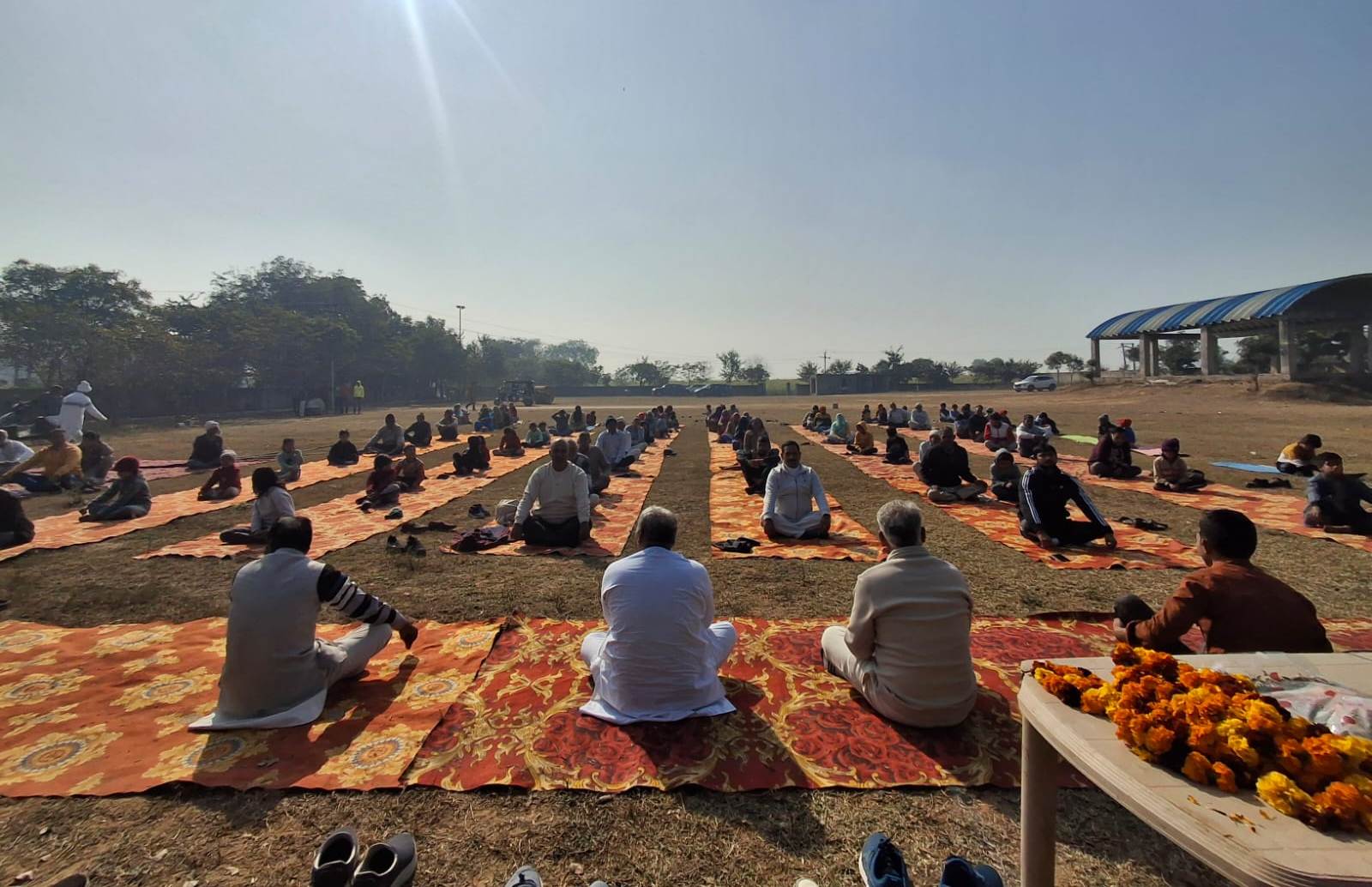 सूर्य नमस्कार अभियान पलवल में योग करते प्रतिभागी